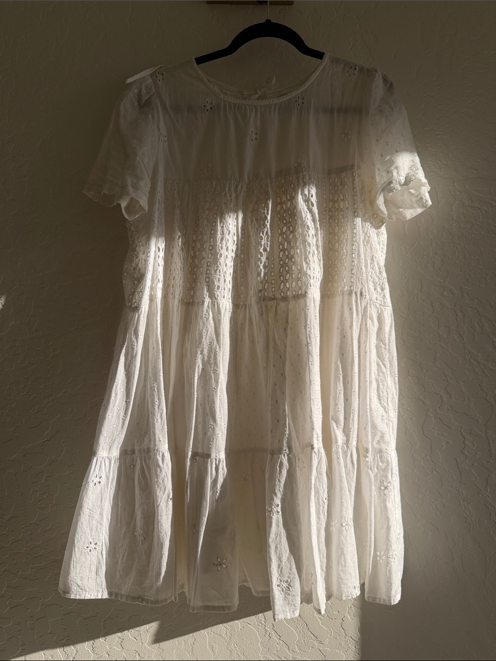 ASOS White Eyelet Tiered Short Sleeve Dress